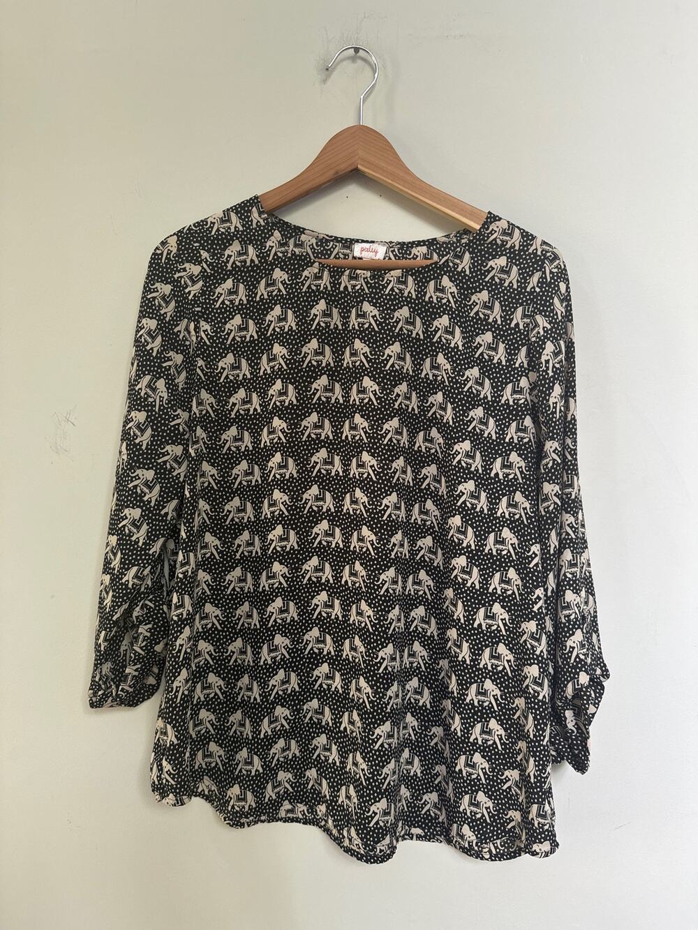 Pixley Black Cream Blouse Elephant Novelty Print Boho Circus Bohemian Large